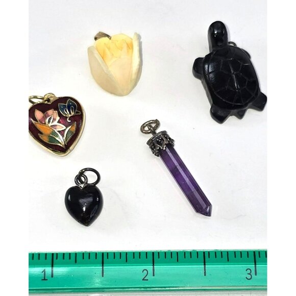 Assorted Jewelry Pendants Set Amethyst Enamel Heart Charms Tortoise Rose li608 - Picture 3 of 10